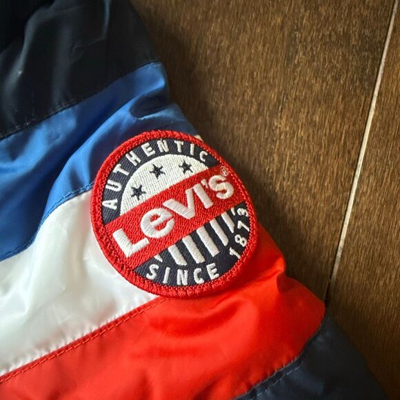 Levis kids puffer coat boys size small 8/10 red white blue retro colorblock - Picture 7 of 10